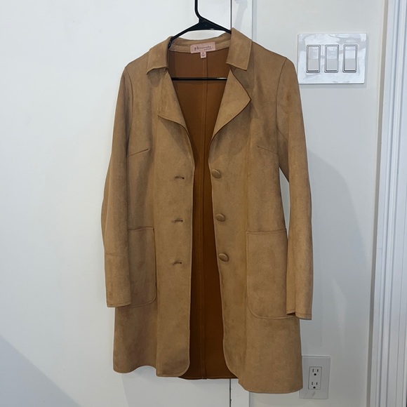 Cute Faux Suede Tan Philosophy Trench Jacket - Picture 3 of 6